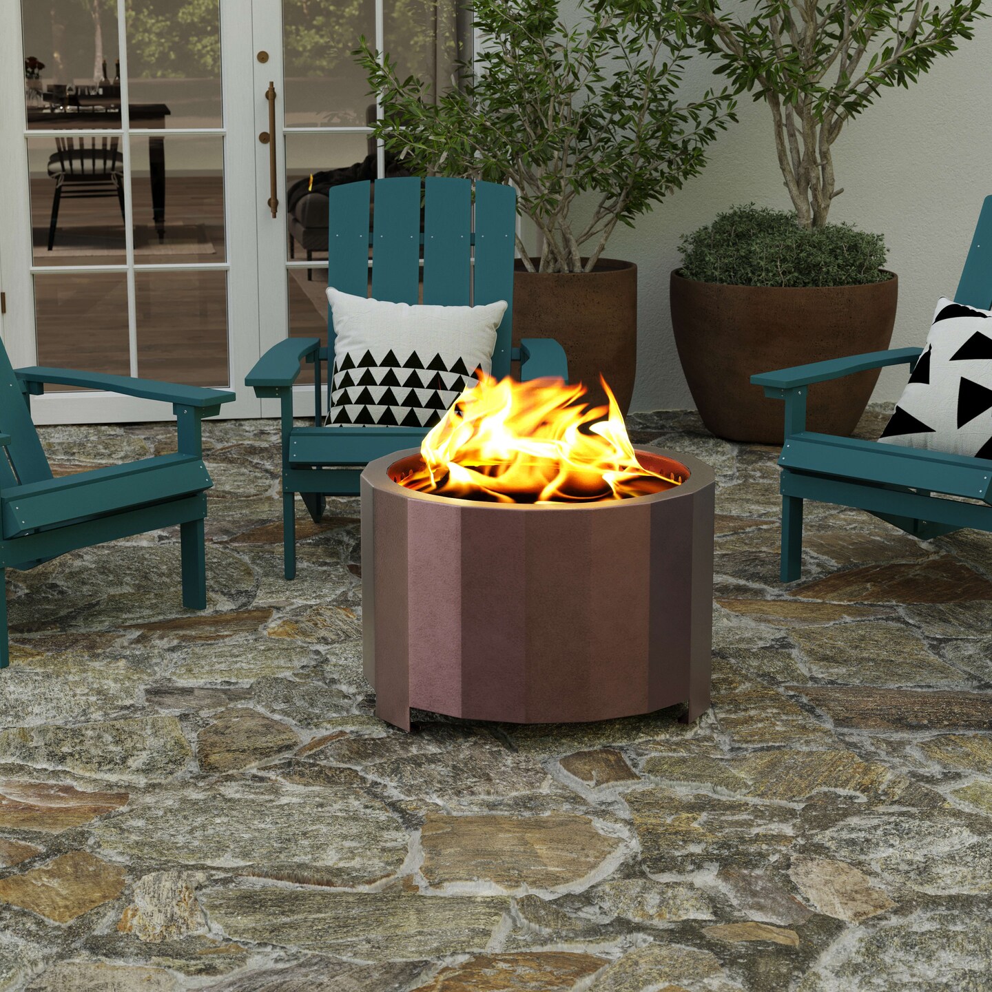 Merrick Lane Aries Portable Steel Smokeless Wood Burning Outdoor Firepit with Waterproof Cover
