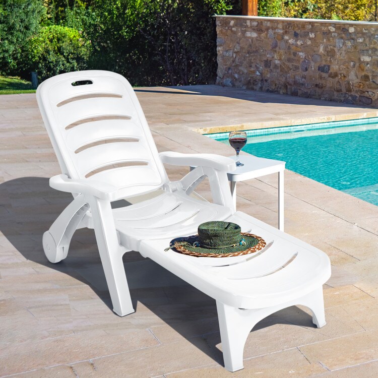 Adjustable Patio Chaise Lounge Chair 5 Position Folding with Wheels