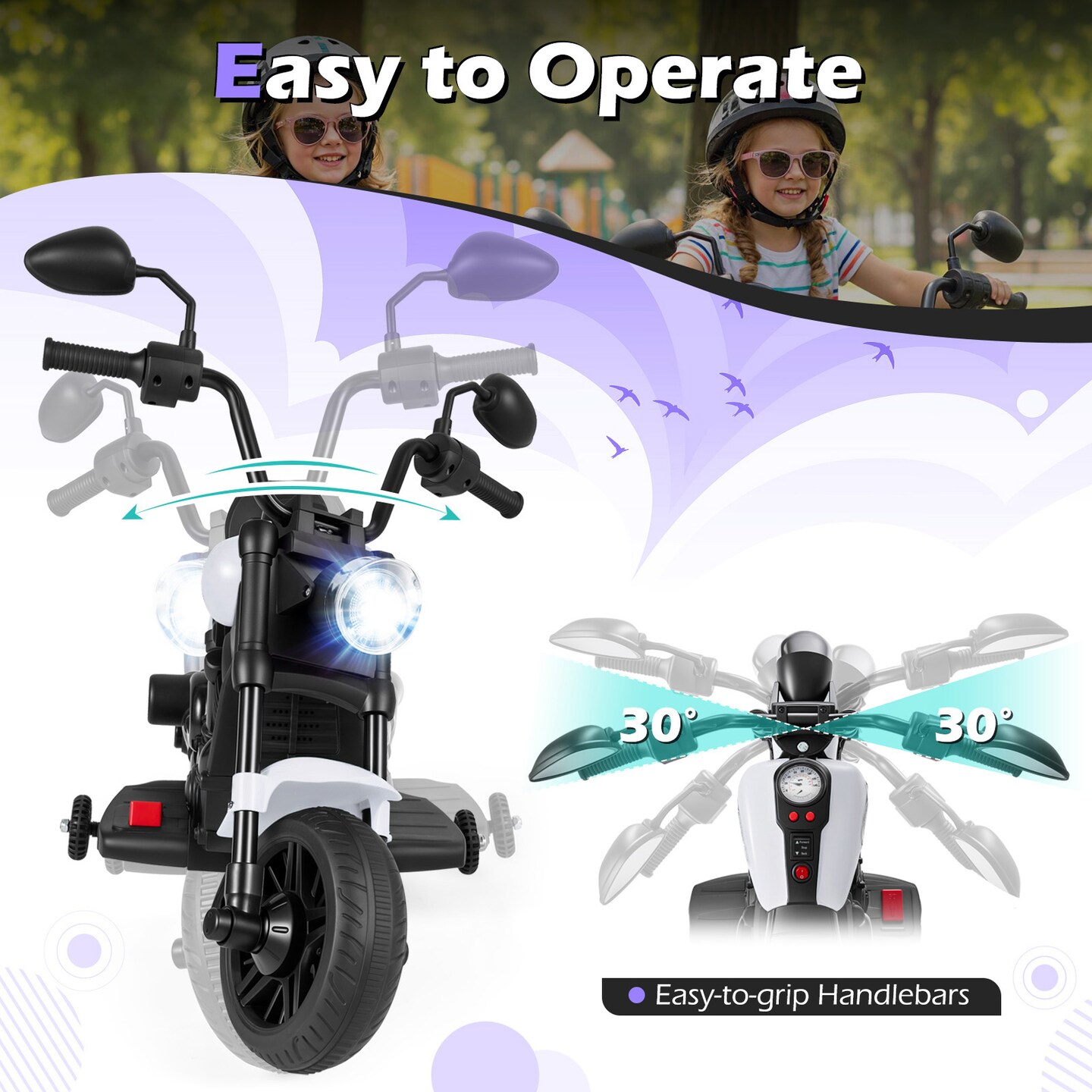 Battery Powered Kids Motorcycle 6V Motor 1.5 MPH Detachable Wheels