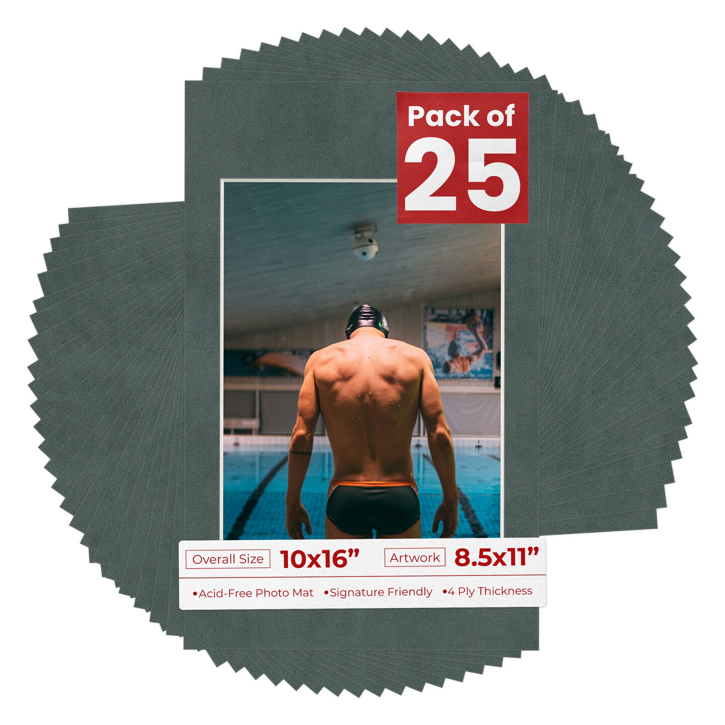 Dark Grey Suede Mat Board for 10x16 Frames - Fits 8.5x11 Photos