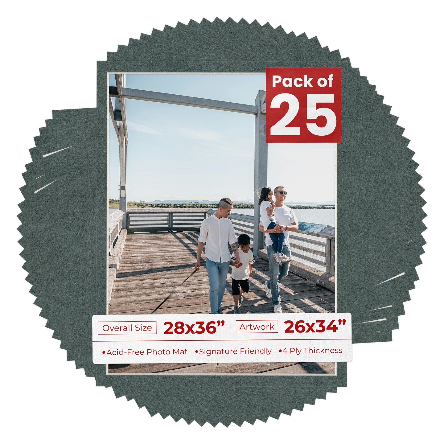 Dark Grey Suede Mat Board for 28x36 Frames - Fits 26x34 Photos