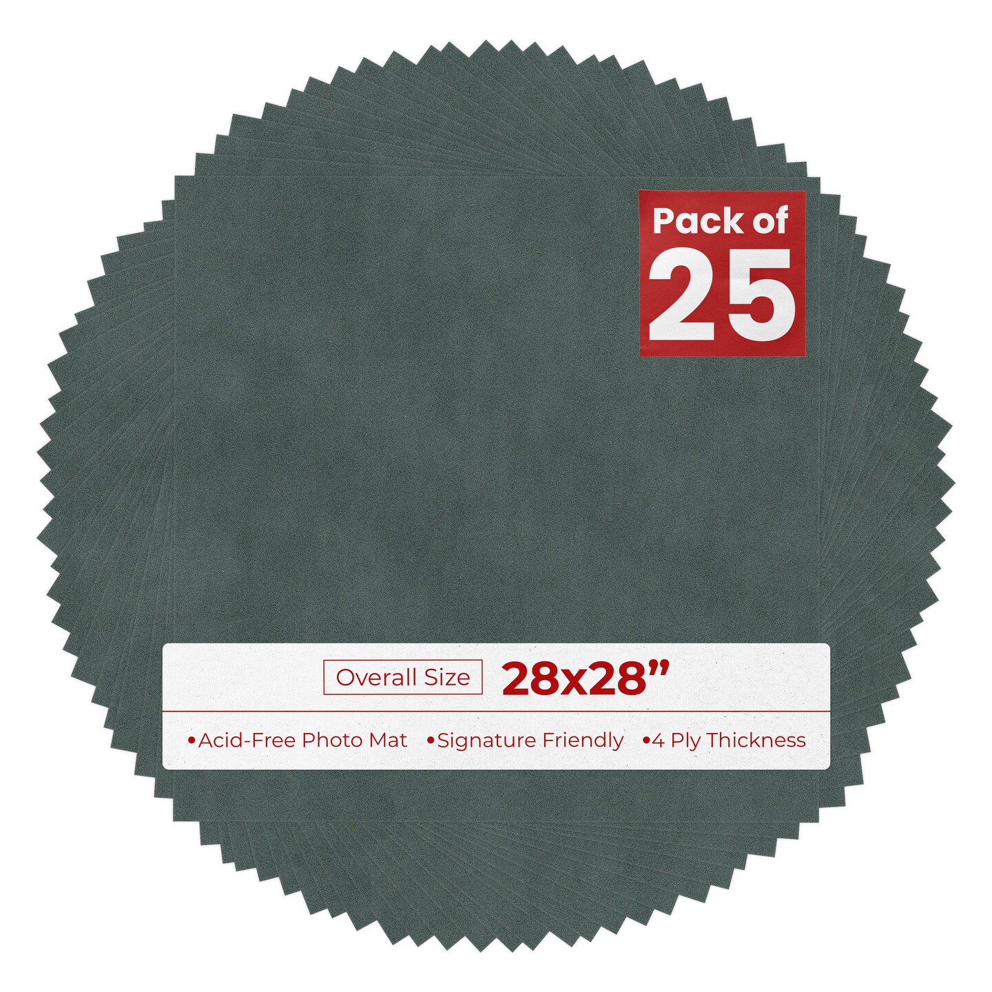 Dark Grey Suede 28x28 Uncut Mat Board - Blank Sheets, No Opening