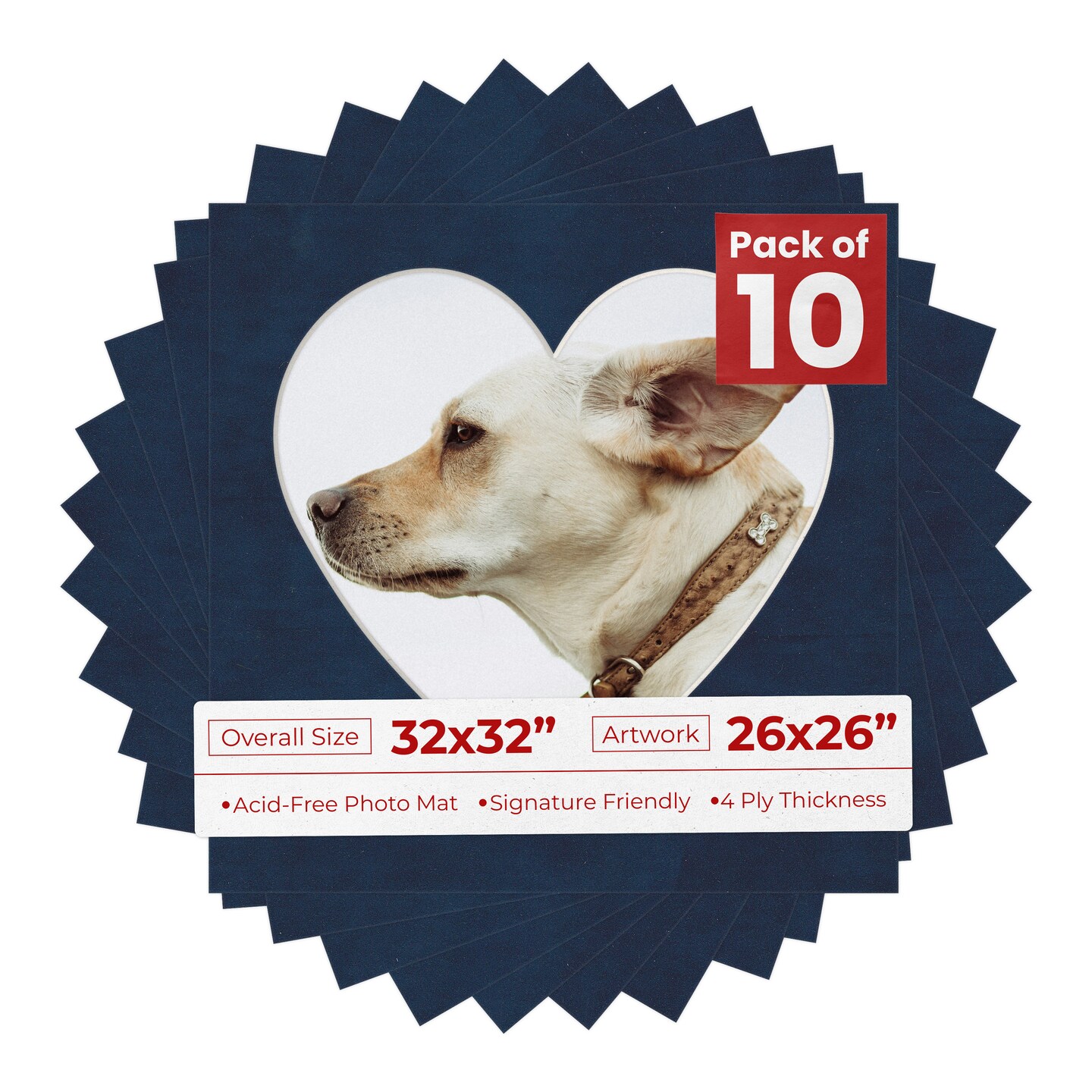 Navy Suede Mat Board for 32x32 Frames - Heart Opening for 26x26 Photos