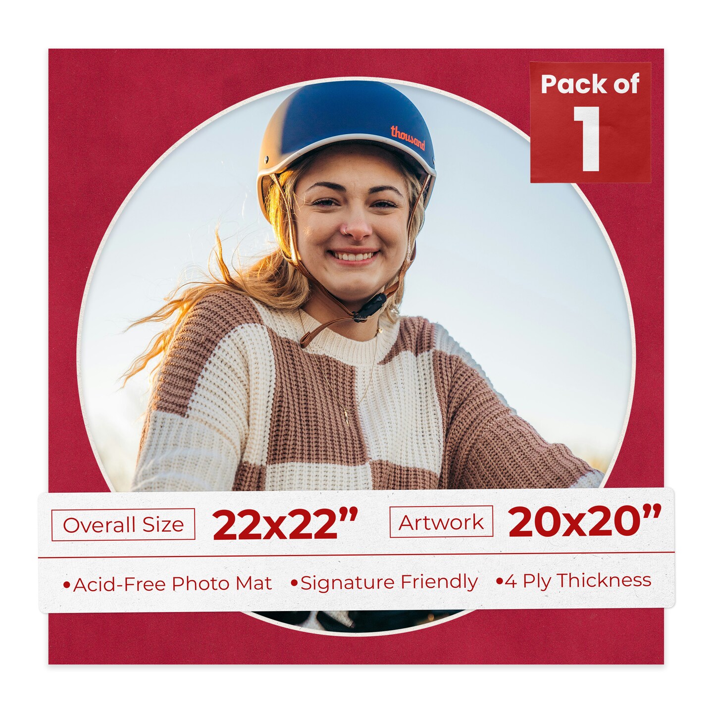 Red Suede Mat Board for 22x22 Frames - Circle Opening for 20x20 Photos