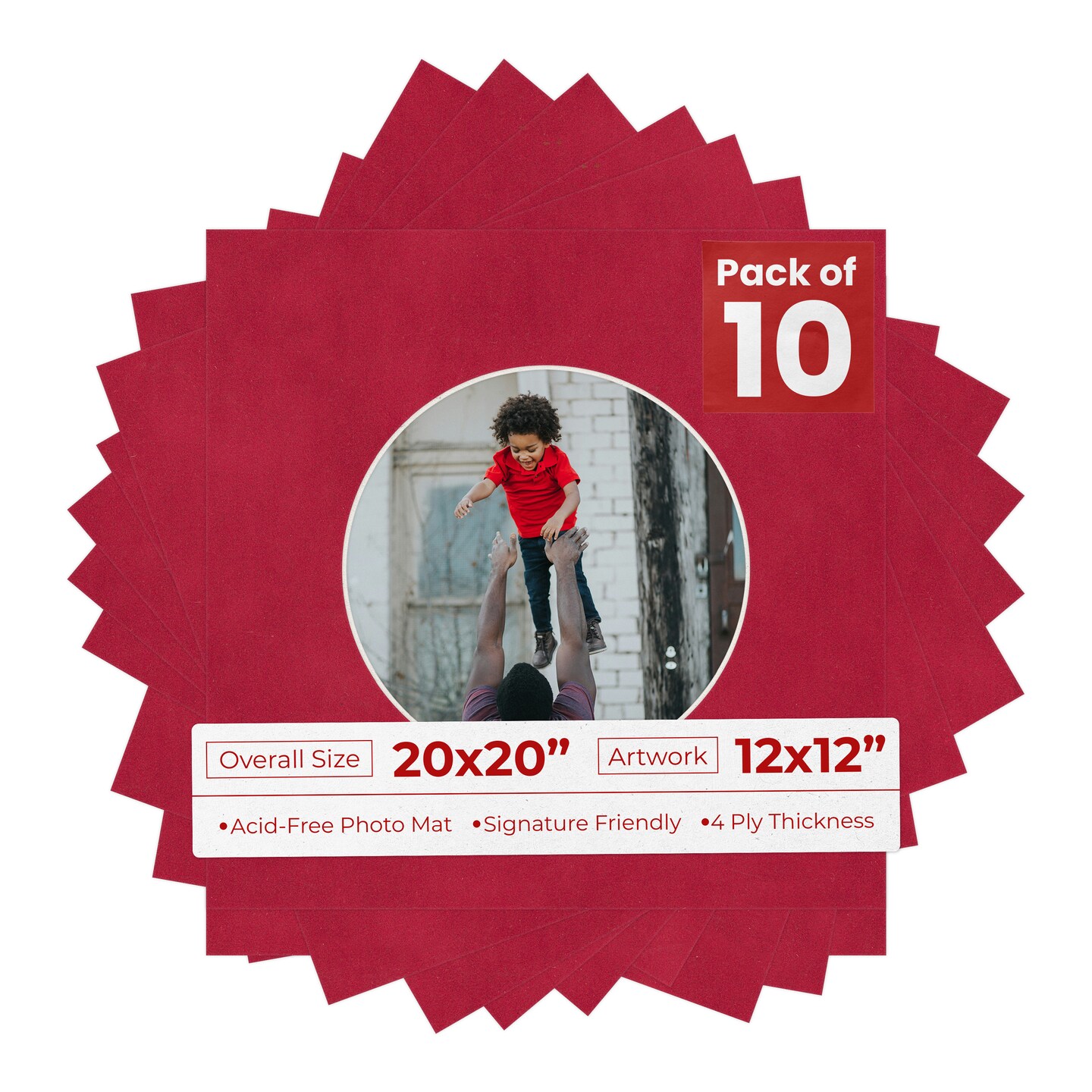 Red Suede Mat Board for 20x20 Frames - Circle Opening for 12x12 Photos