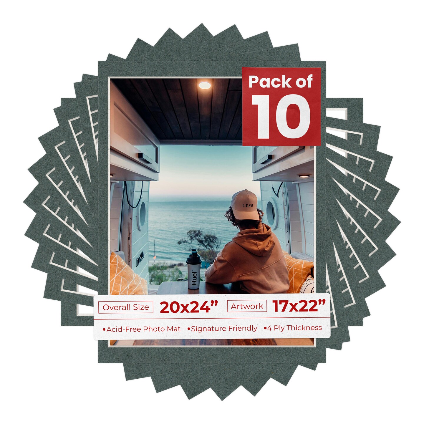 Dark Grey Suede Mat Board for 20x24 Frames - Fits 17x22 Photos