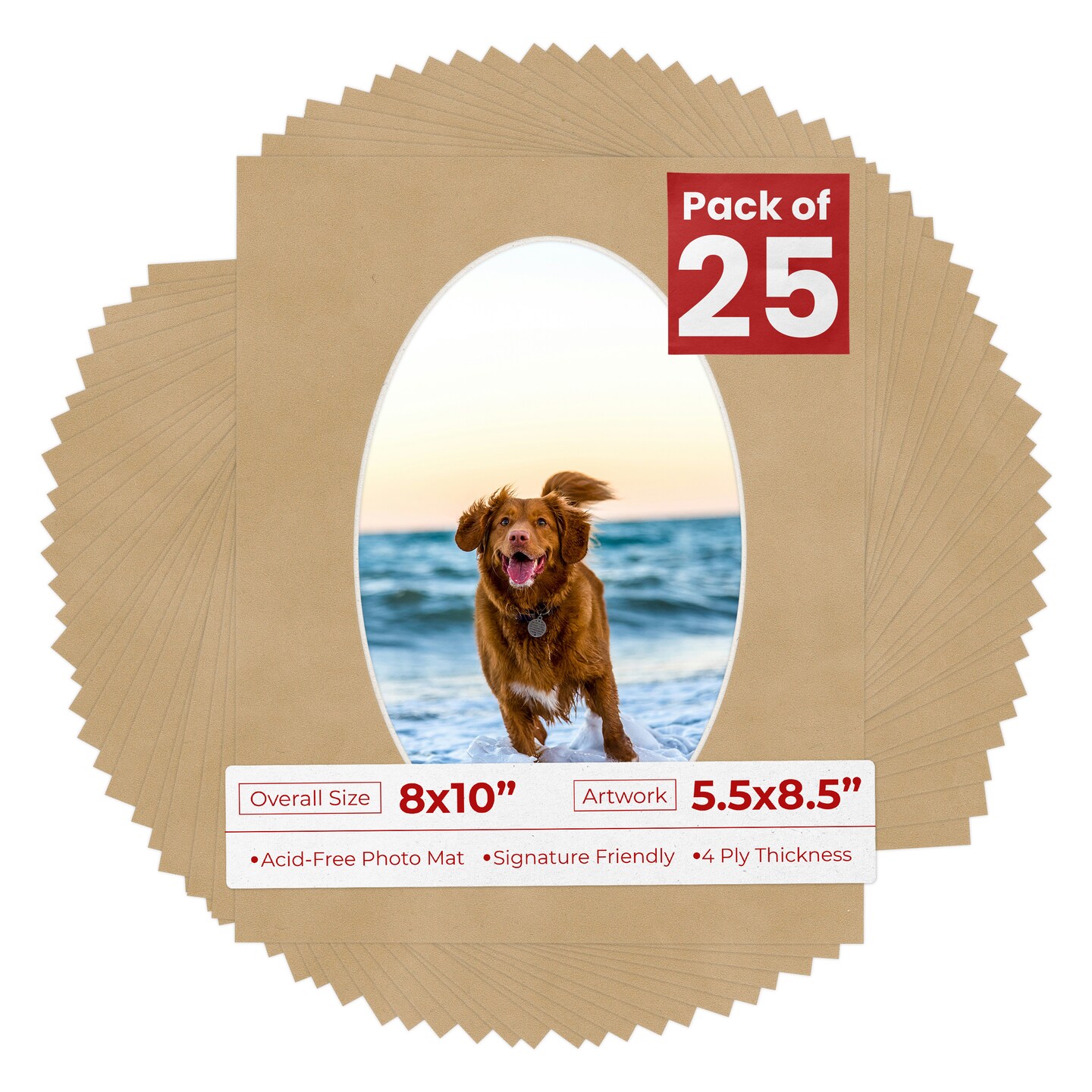 Beige Suede Mat Board for 8x10 Frames - Oval Opening for 5.5x8.5 Photos