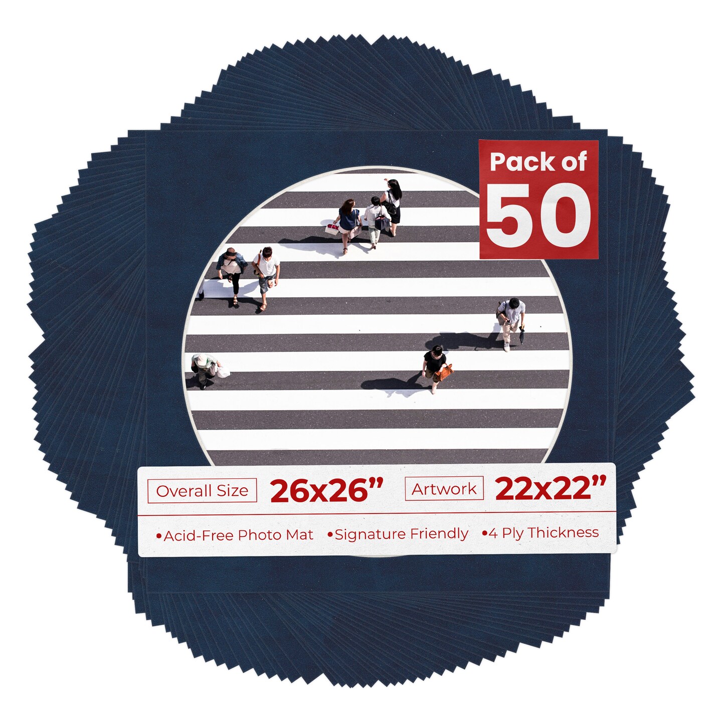 Navy Suede Mat Board for 26x26 Frames - Circle Opening for 22x22 Photos