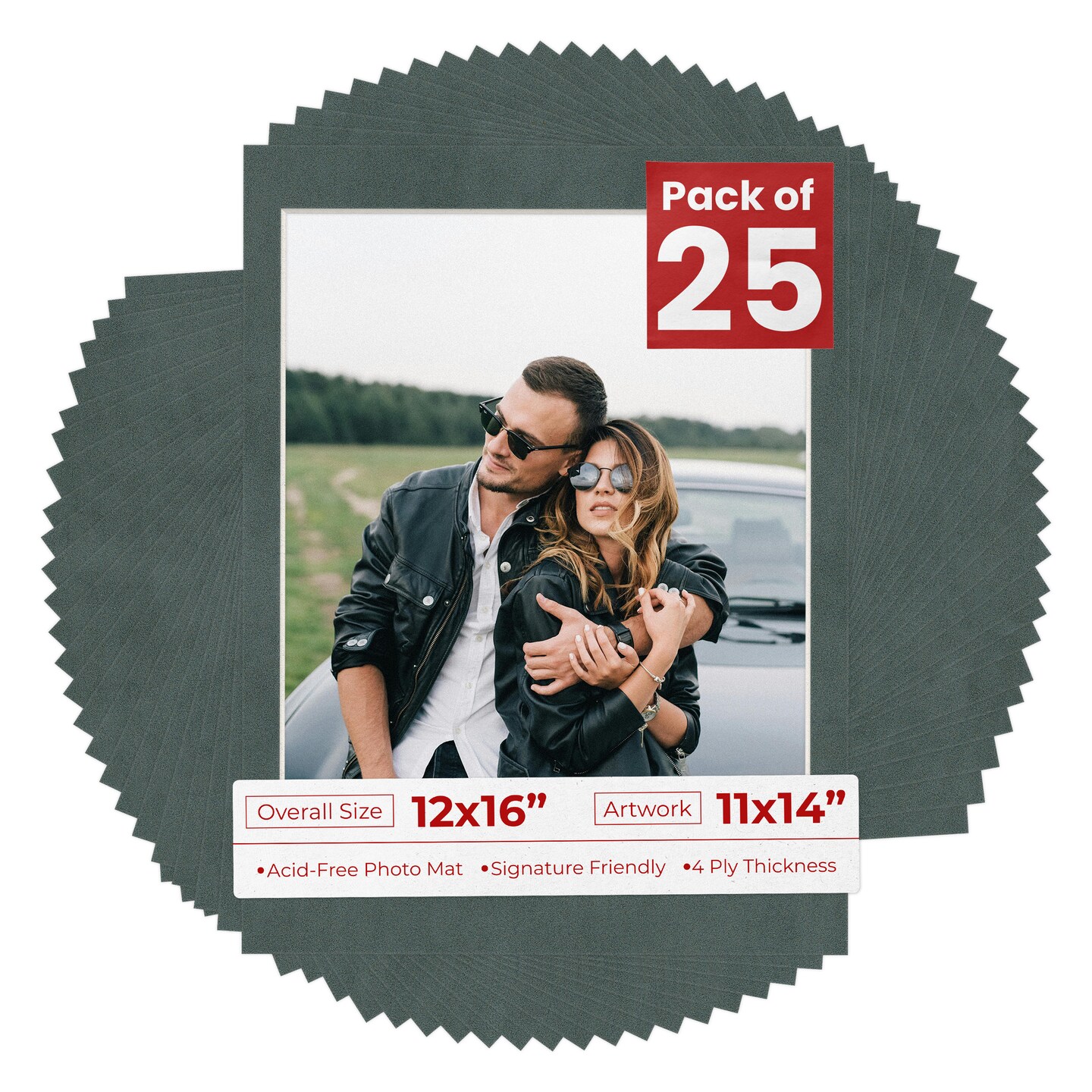 Dark Grey Suede Mat Board for 12x16 Frames - Fits 11x14 Photos