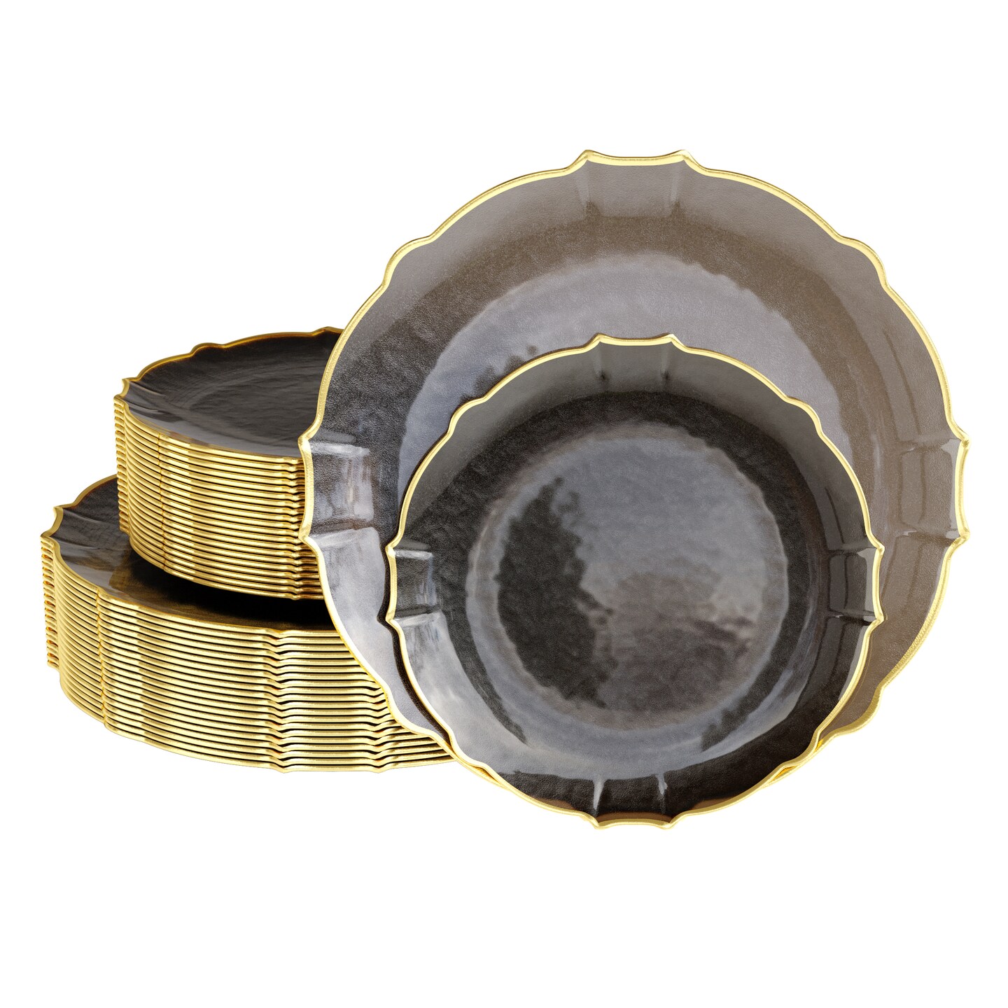 Trendables Plastic Plates for Party Fancy Plastic Dinner Plates For Guest 7.5 inch Dessert Plates & 10 Inch Thin Delicate Disposable Dinnerware Charger Plate Set