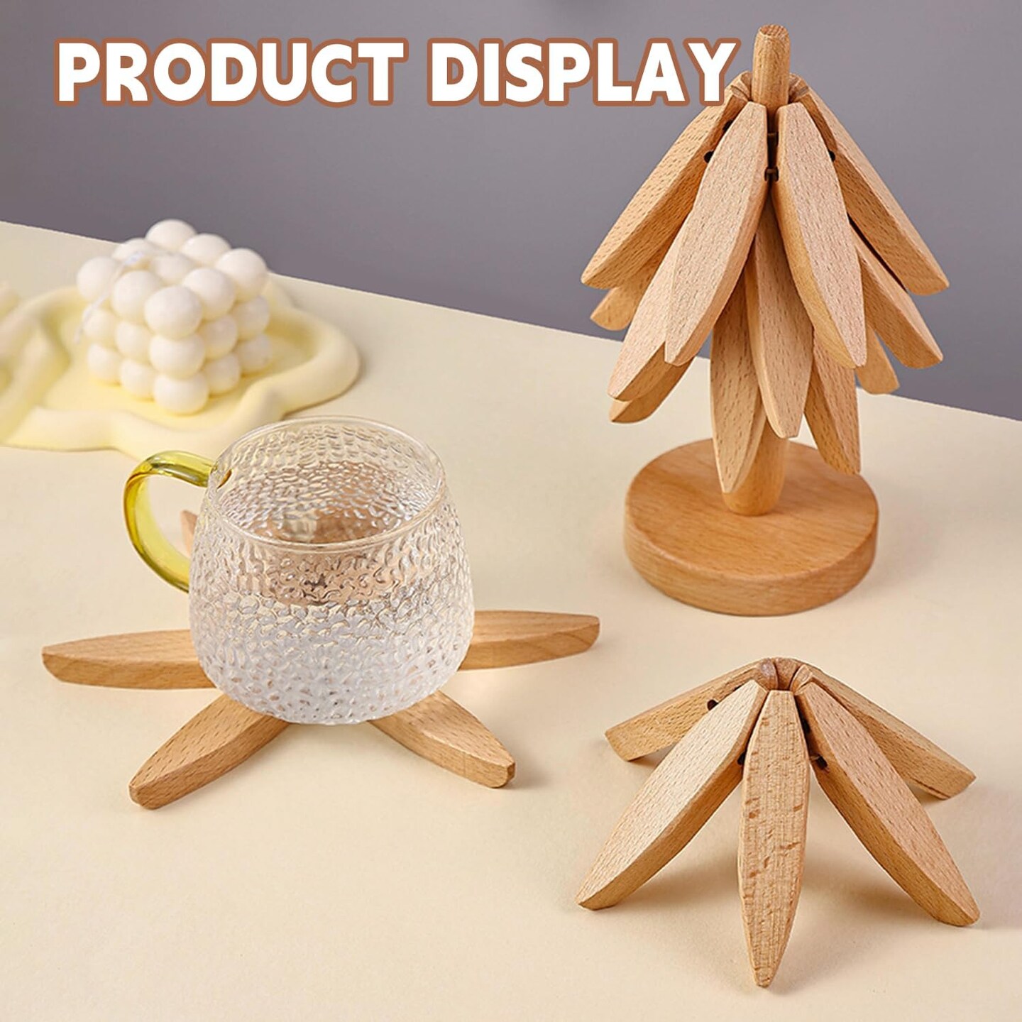 4 pcs Wooden Trivets for Hot Dishes