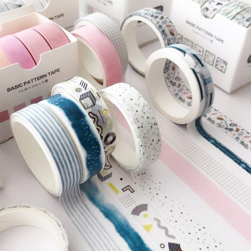 5 Rolls Washi Tape Set Creative Basic Skinny Decorative Tapes for Arts, DIY Crafts, Journals, Planners, Scrapbooking, Wrapping (Sakura)