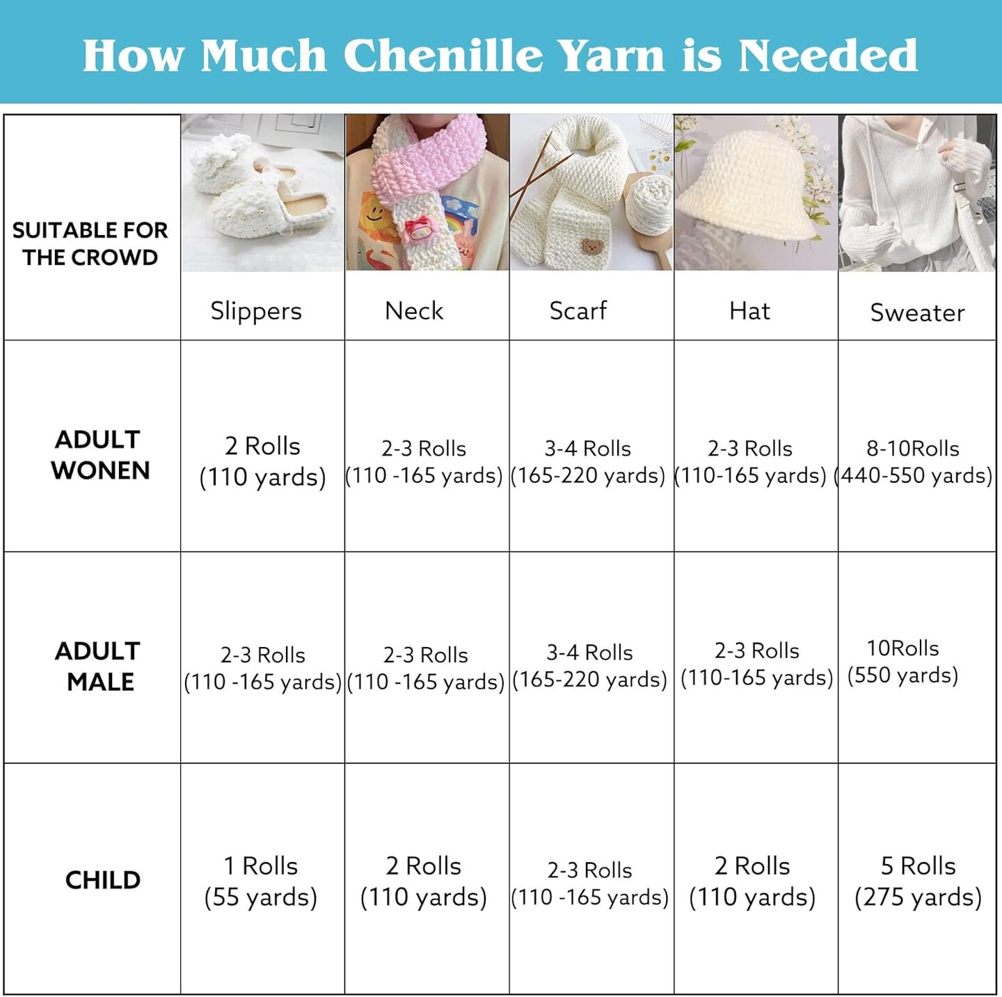330 Yards - 6 Pack Chenille Fluffy Yarn(White)