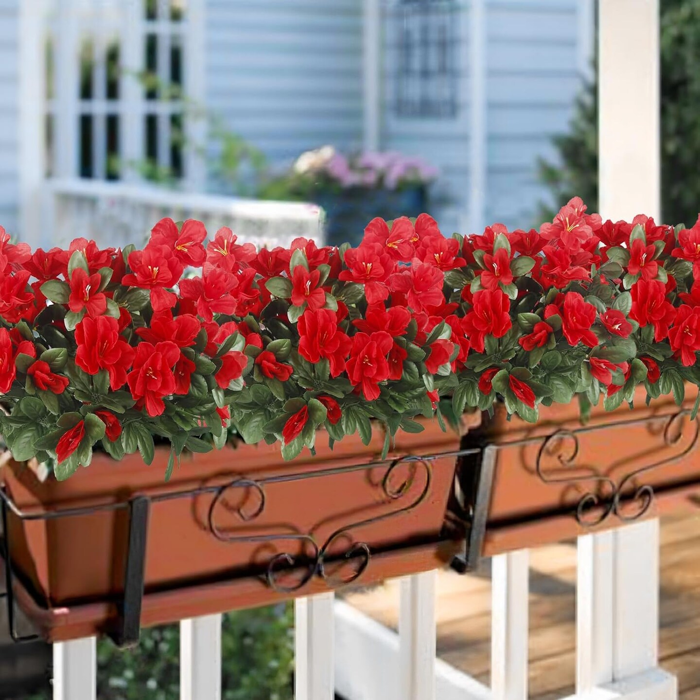 2 Pcs Artificial Flowers for Outdoors Silk Flower Spring Faux Silk Purple Camellia UV Resistant Artificial Azalea Outside Flowers Plants for Planter Front Door Porch Patio Table Indoor Decor