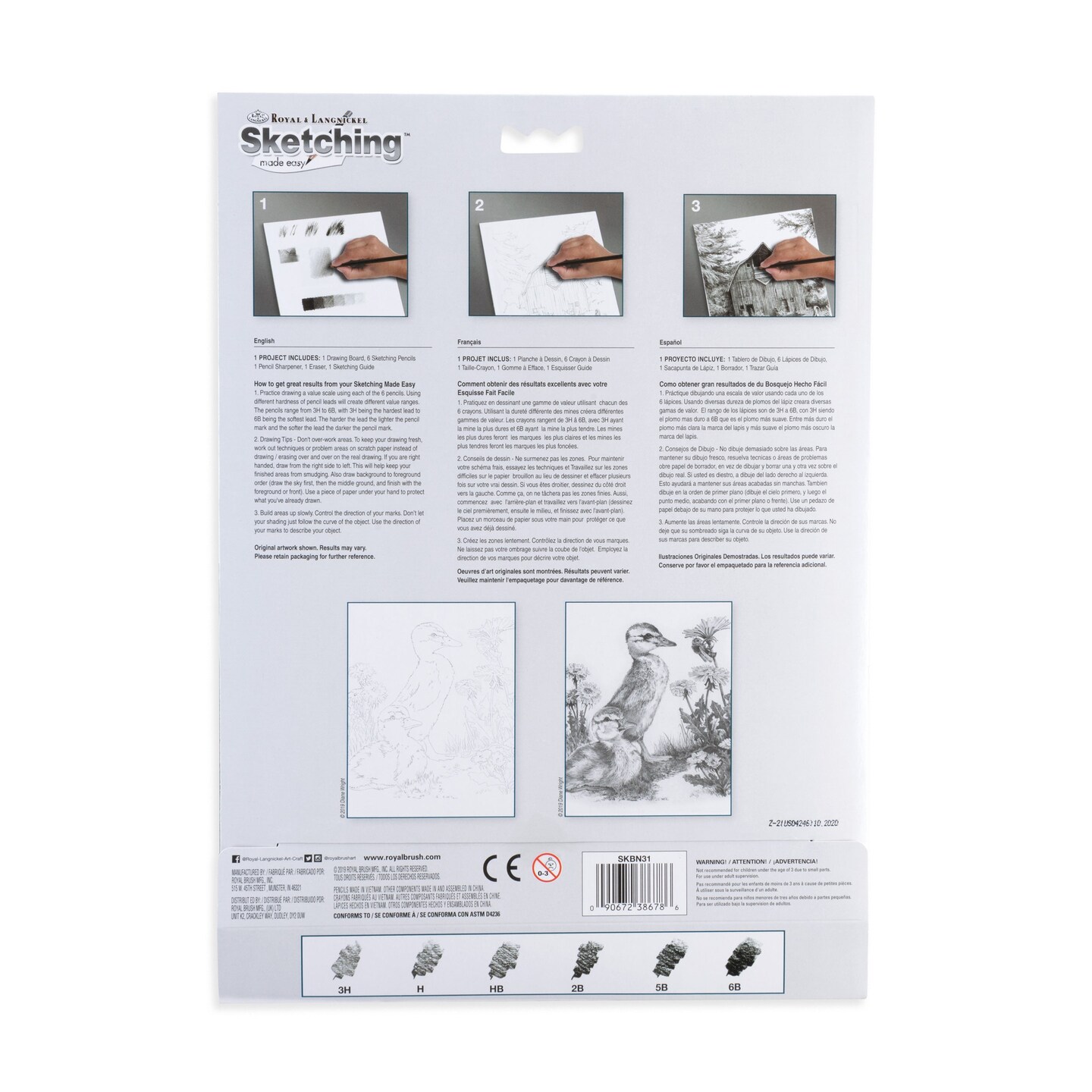 SKBN31 | Sketching Made Easy&#x2122; 10pc 8.75&#x22; x 11.75&#x22; Ducklings, Dandelions and Bee Sketching Art Project