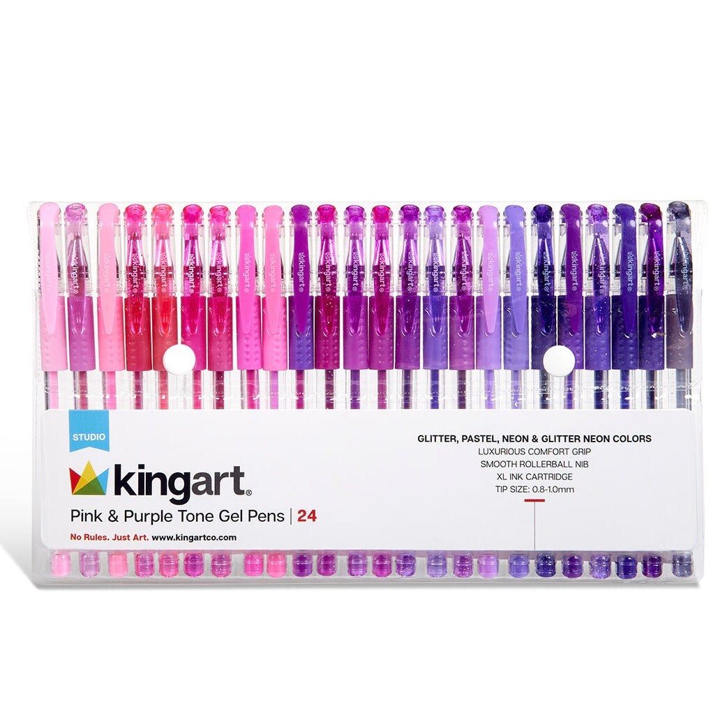 KINGART&#xAE; Gel Pens, Soft Grip, 24 Pink &#x26; Purple Tone Colors