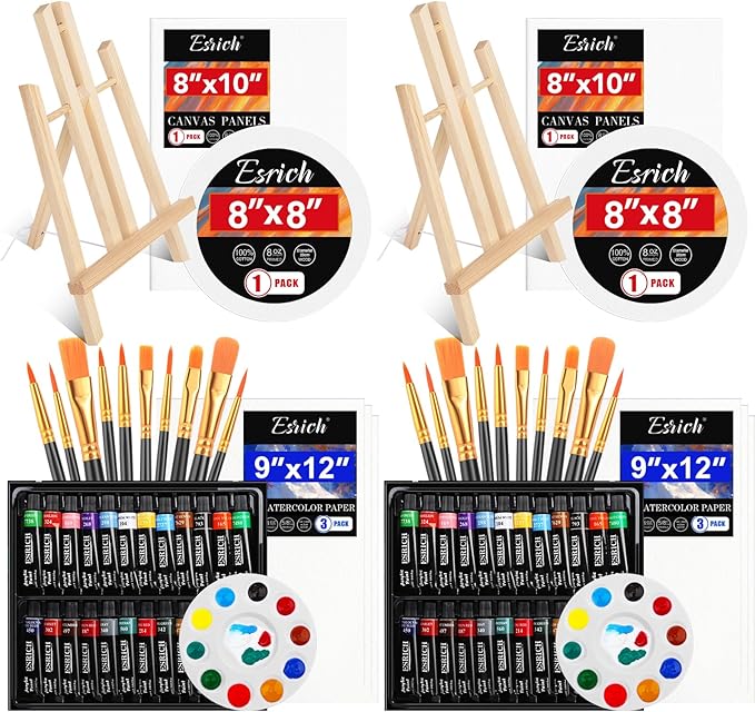 82 PCS Acrylic Paint Canvas Set,48Color Acrylic Painting Kit, Painting Supplies Kit with Wood Easel,Brush,Canvases,Watercolor Paper, Acrylic Paint Kit for Kids Adults Artists