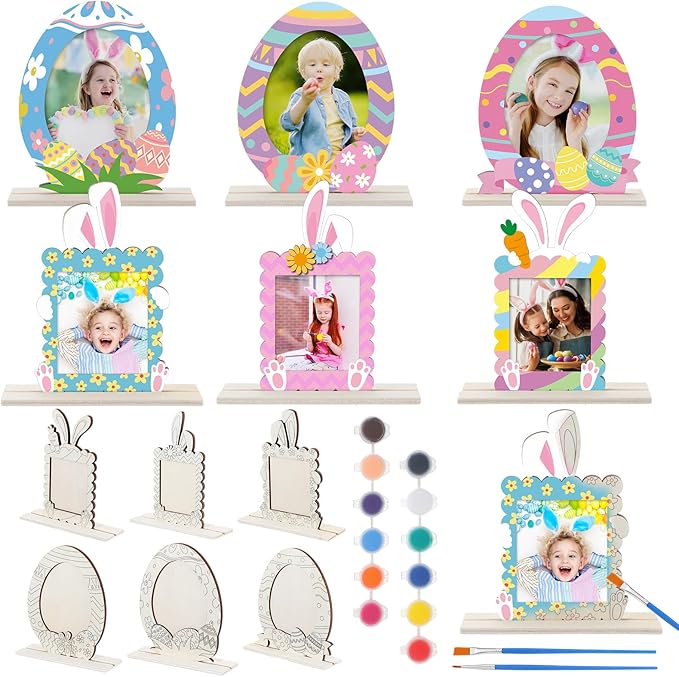 24 Sets Wood Easter Bunny Egg Picture Frame Craft Kits for Kids Color ...
