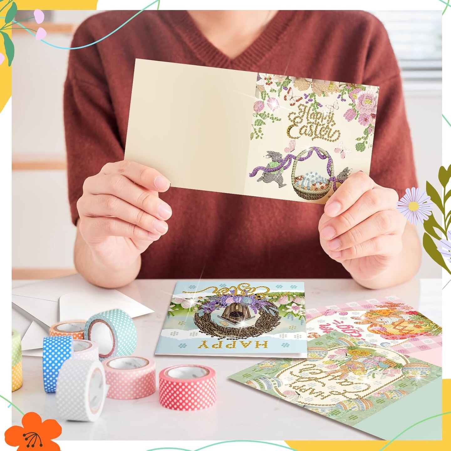 12-Pack Easter Diamond Painting Greeting Card Kits – DIY 5D Rhinestone Easter Cards with Envelopes, Bunny & Egg Spring Crafts for Adults