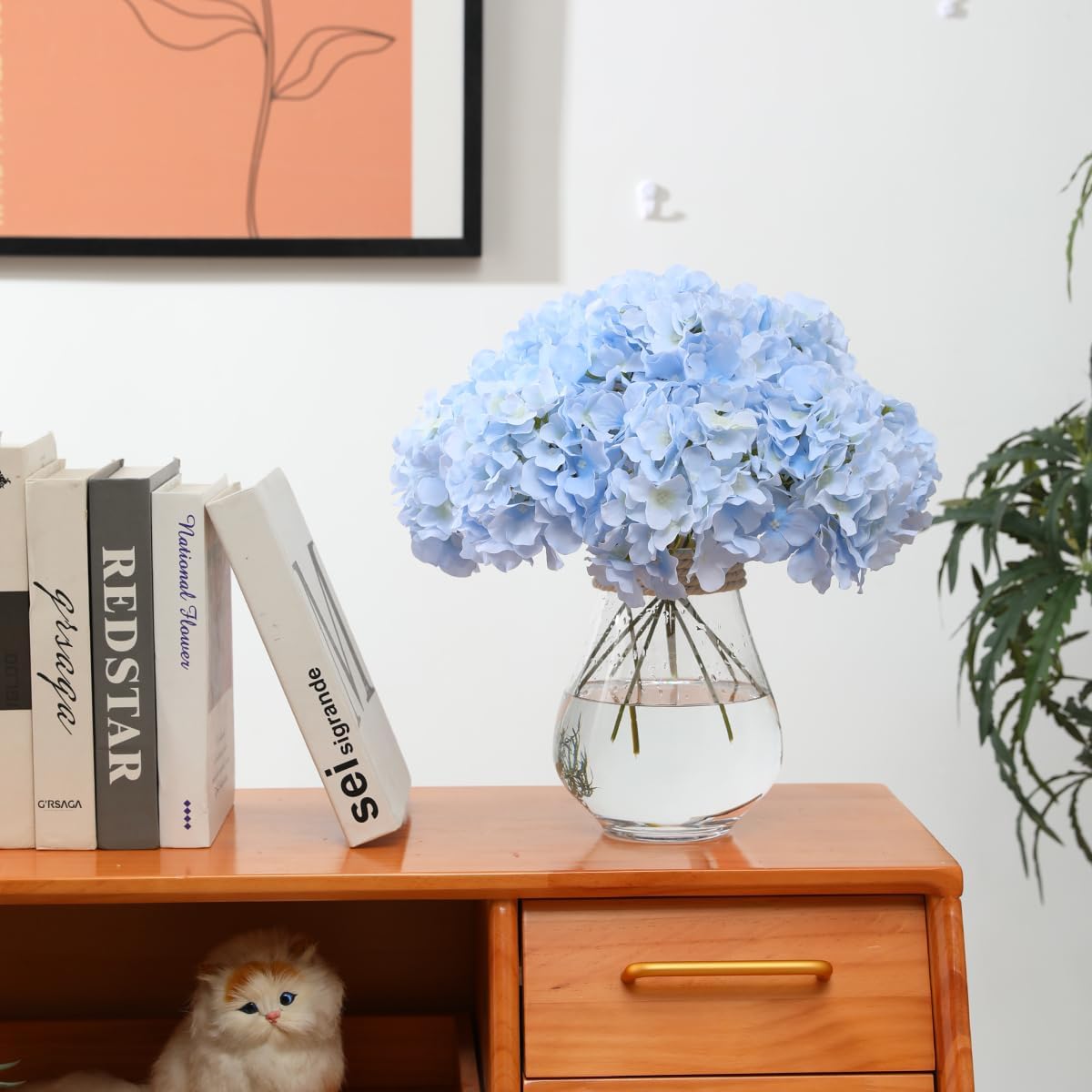 Spring Tabletop Decor – 12PCS Sky Blue Silk Hydrangea Artificial Flowers with Stems for Home, Wedding & Party Centerpieces