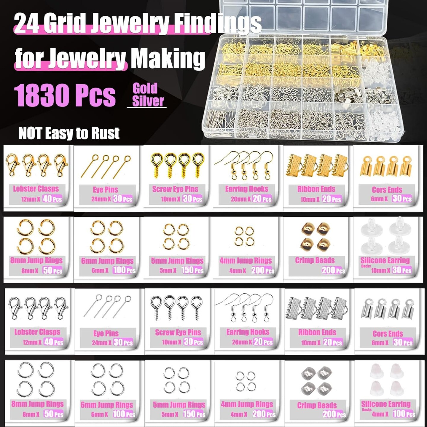Complete Jewelry Making Supplies Kit – 1900+ Pieces with Jewelry Tools, Findings, Chains, Wires & Adjustable Magnifier | DIY Jewelry Repair & Craft Kit with Carry Bag