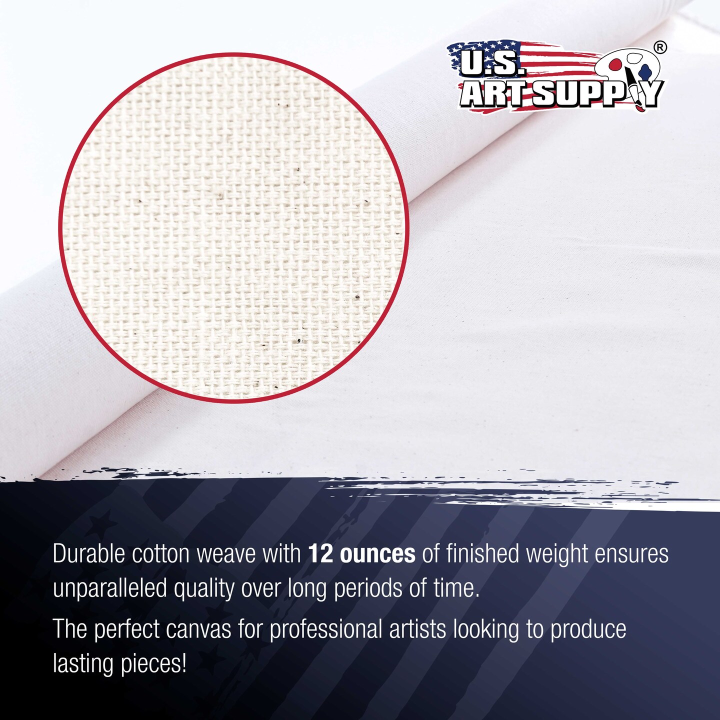 U.S. Art Supply 12-Ounce Triple Primed Gesso 12" Wide x 18' Long (6 Yards), 100% Cotton, Acid-Free - Unstretched Canvas Rolls for Painting, Oil & Acrylic, Murals - Cut To Frame Size