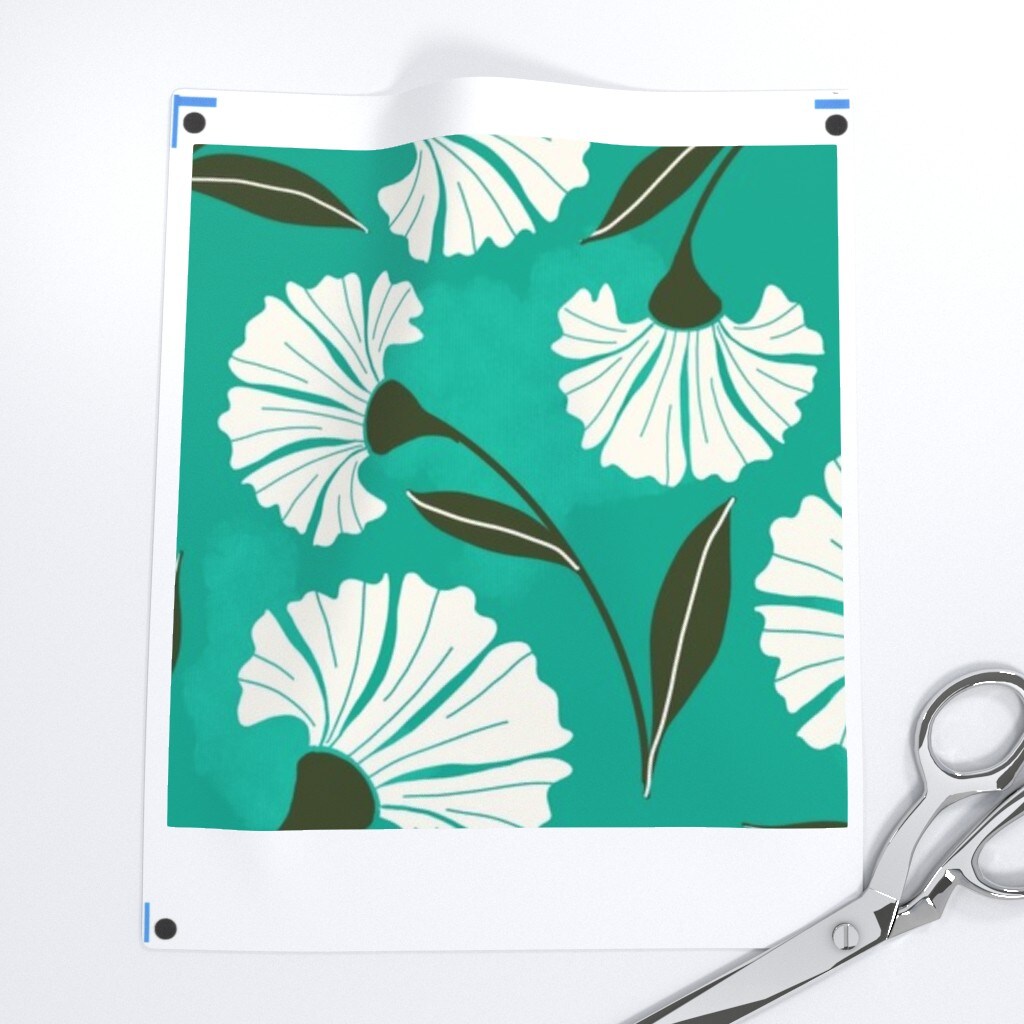 Weathered Teal Floral Nature Victorian Summer Garden Picnic Jade Green White Custom Printed Fabric by Spoonflower Various Fabrics by the Yard or Fat Quarter