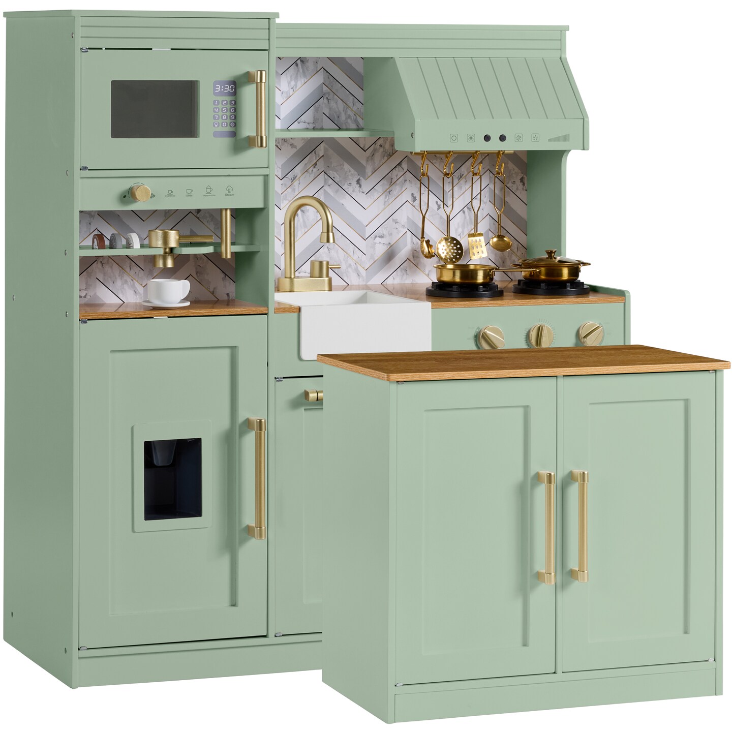 Best Choice Products Deluxe Pretend Play Kitchen with Island, Espresso Machine Version