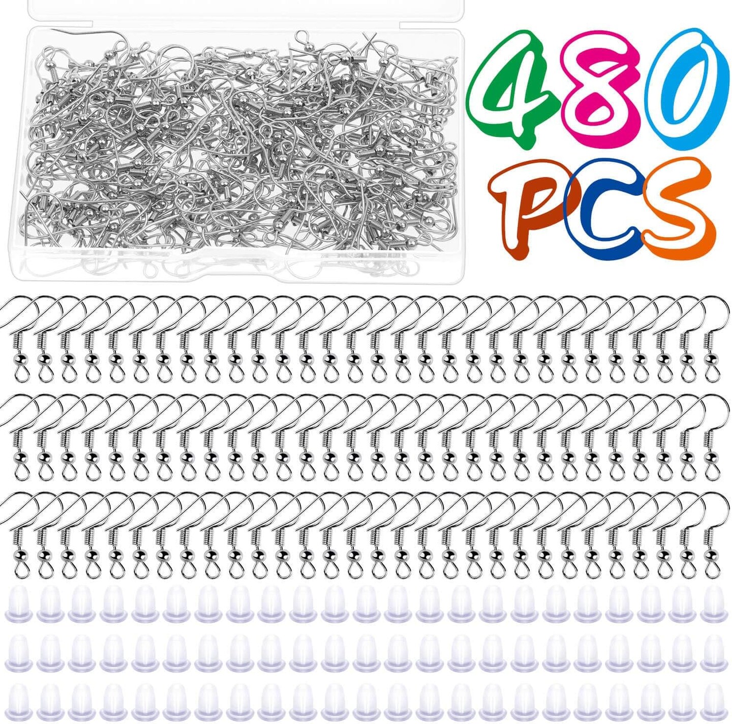 Earring Hooks for Jewelry Making Supplies, 240pcs Hypoallergenic Stainless Steel Fish Hooks Kit With 240pcs Earring Backs