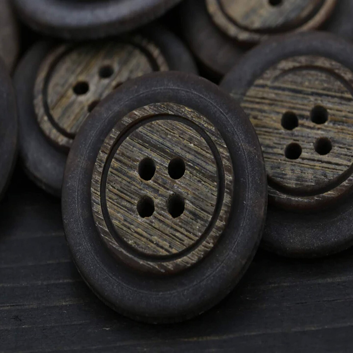 4 Pieces Brown Faux Wood Plastic Buttons Four Hole 27mm 1 1/8&#x22;