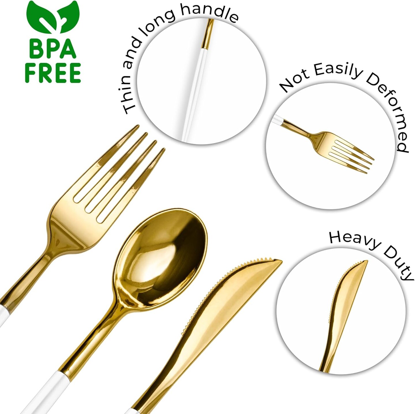 Trendables Disposable Silverware Set - Wedding Plastic Cutlery Dinnerware - Includes two toned Forks, Plastic Spoons, two colored Knives - reflective Plastic Utensils Party Set