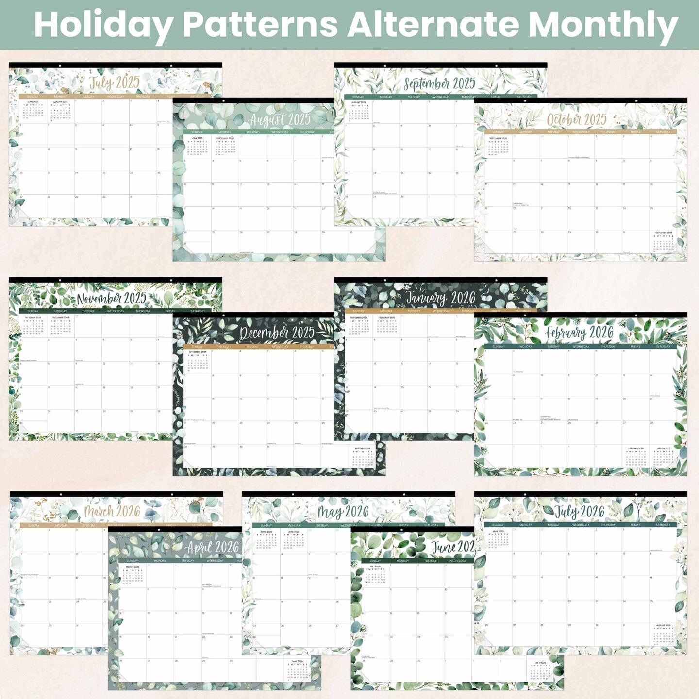 bloom daily planners 2025-26 Academic Desk & Wall Calendar, 16" x 21", Greenery