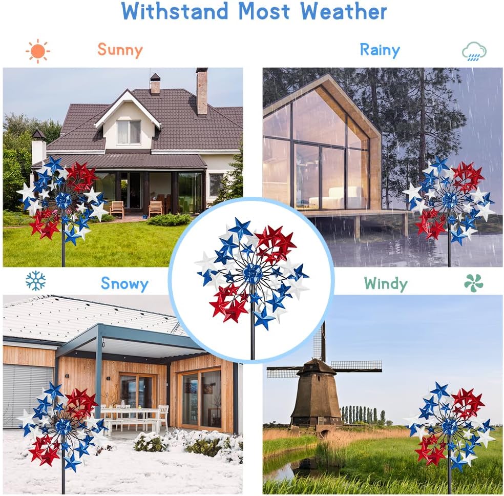 Outdoor Wind Spinner - Patriotic Metal Garden Spinners- Wind Sculptures July 4th Decorations for Garden