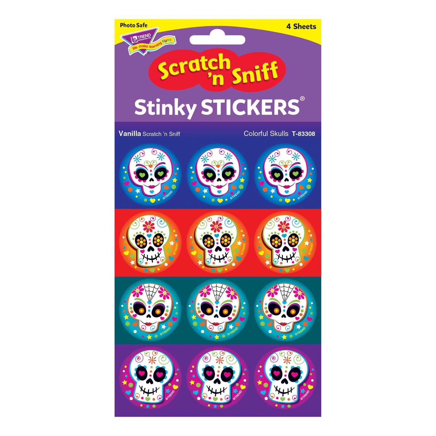 Colorful Skulls/Vanilla Stinky Stickers&#xAE;, 48 Count