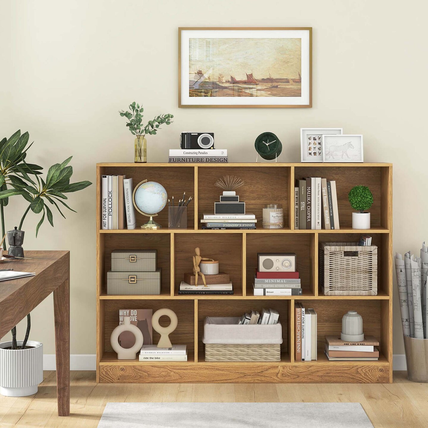 Costway 10-Cube Bookcase 41&#x22; Wooden Toy Storage Organizer for Kids Bookshelf White/Natural