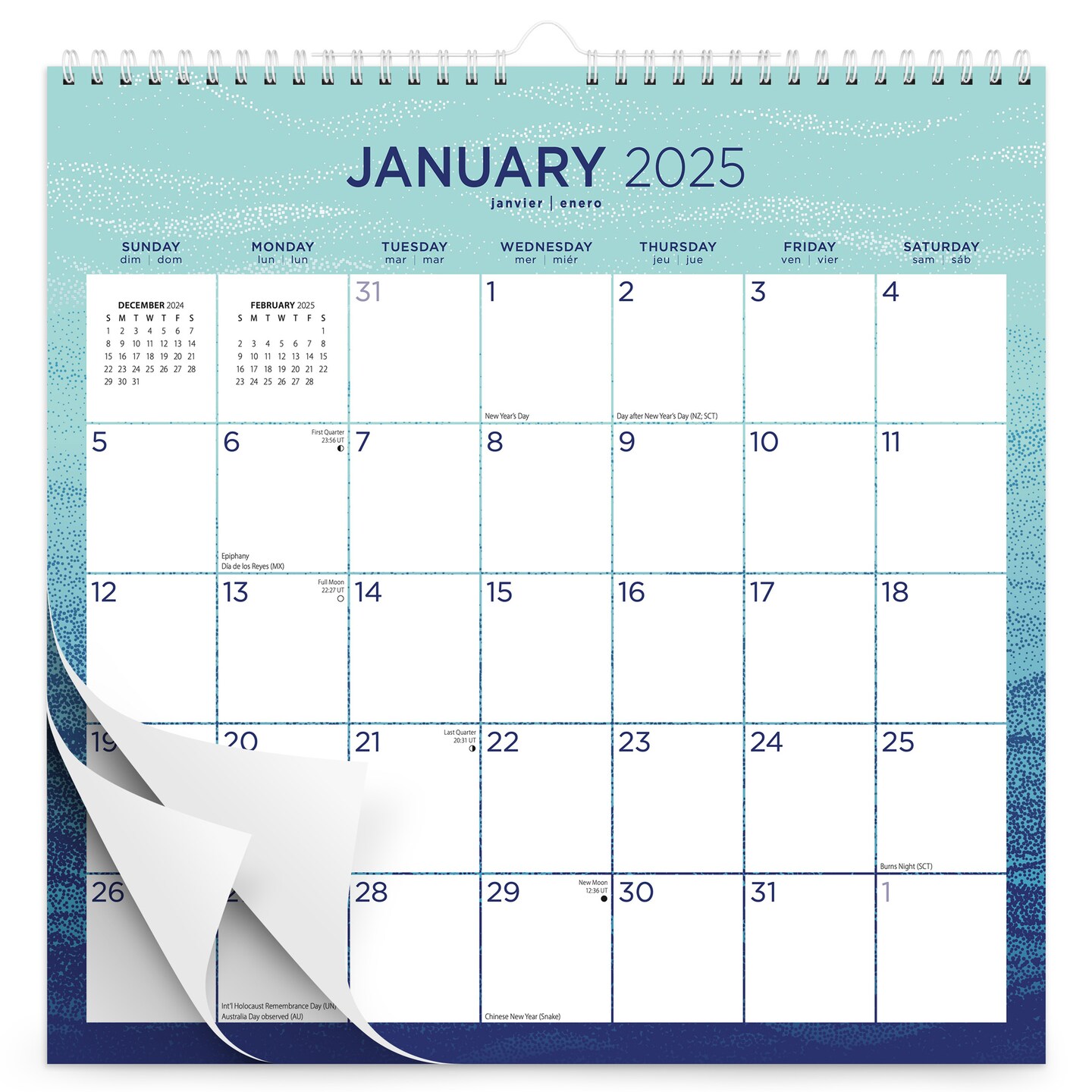 Seaside Currents | 2025 12 x 12 Inch Monthly Square Wire-O Calendar | Sticker Sheet | BrownTrout | Stationery Planning