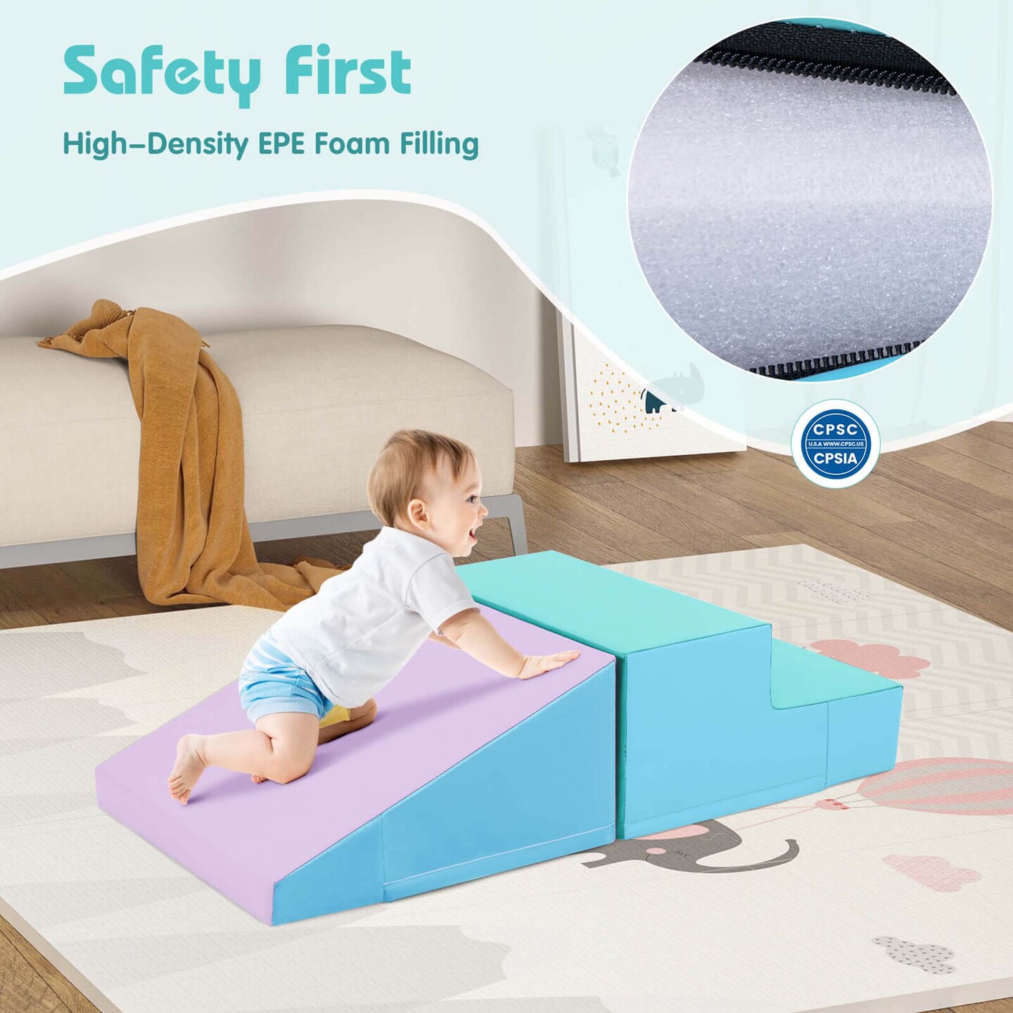 Costway Step and Slide Climber for Infants and Toddlers Baby Soft Foam Structure Blocks Yellow/Blue/Pink/Purple