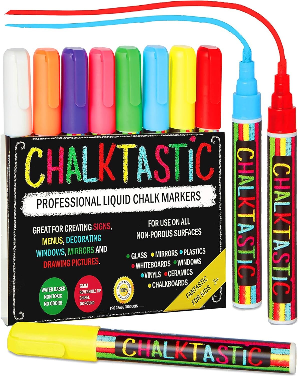 Chalkboard Markers Set of 8 Washable, Erasable Chalk Ink Dry Erase Pens for School, Chalkboard Menu Board &#x26; Glass Car Window - Neon, Pastel, White Chalk Pens - Gifts for Artists
