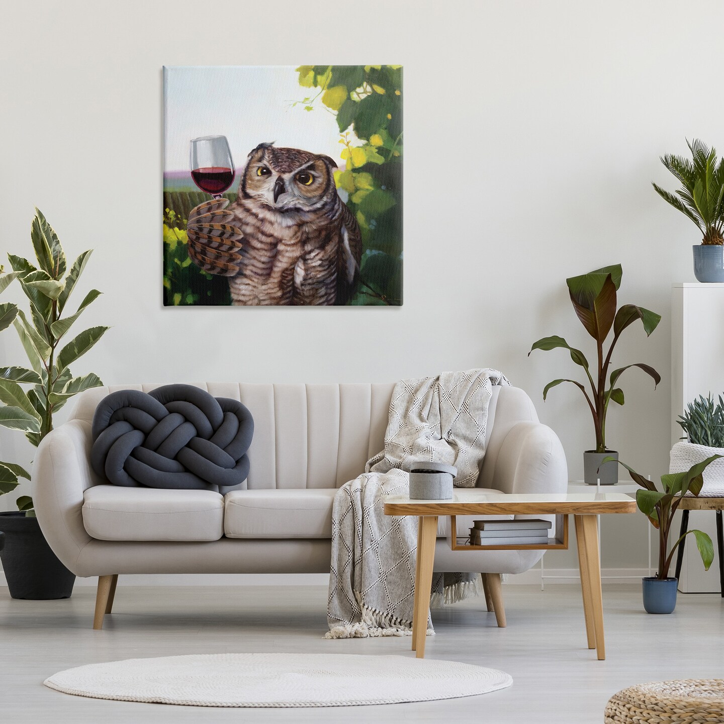 Stupell Industries Owl Drinking Red Wine Canvas Wall Art