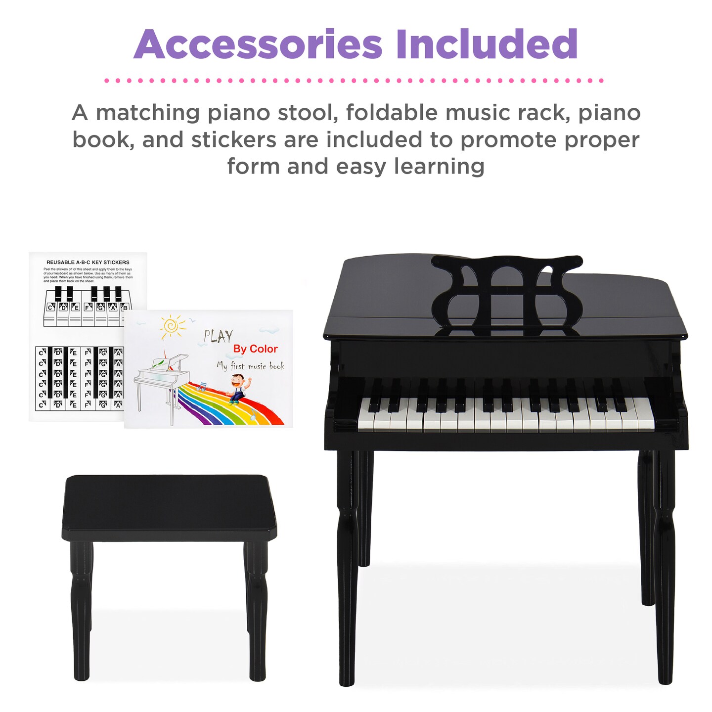 Best Choice Products Kids Classic 30-Key Mini Piano w/ Lid, Bench, Folding Music Rack, Song Book, Stickers
