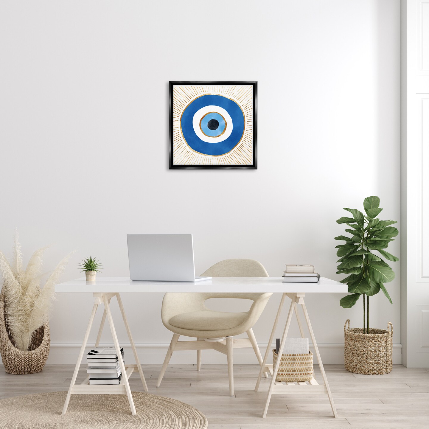 Stupell Industries Evil Eye Symbol Striped Rays Framed Floater Canvas Wall Art