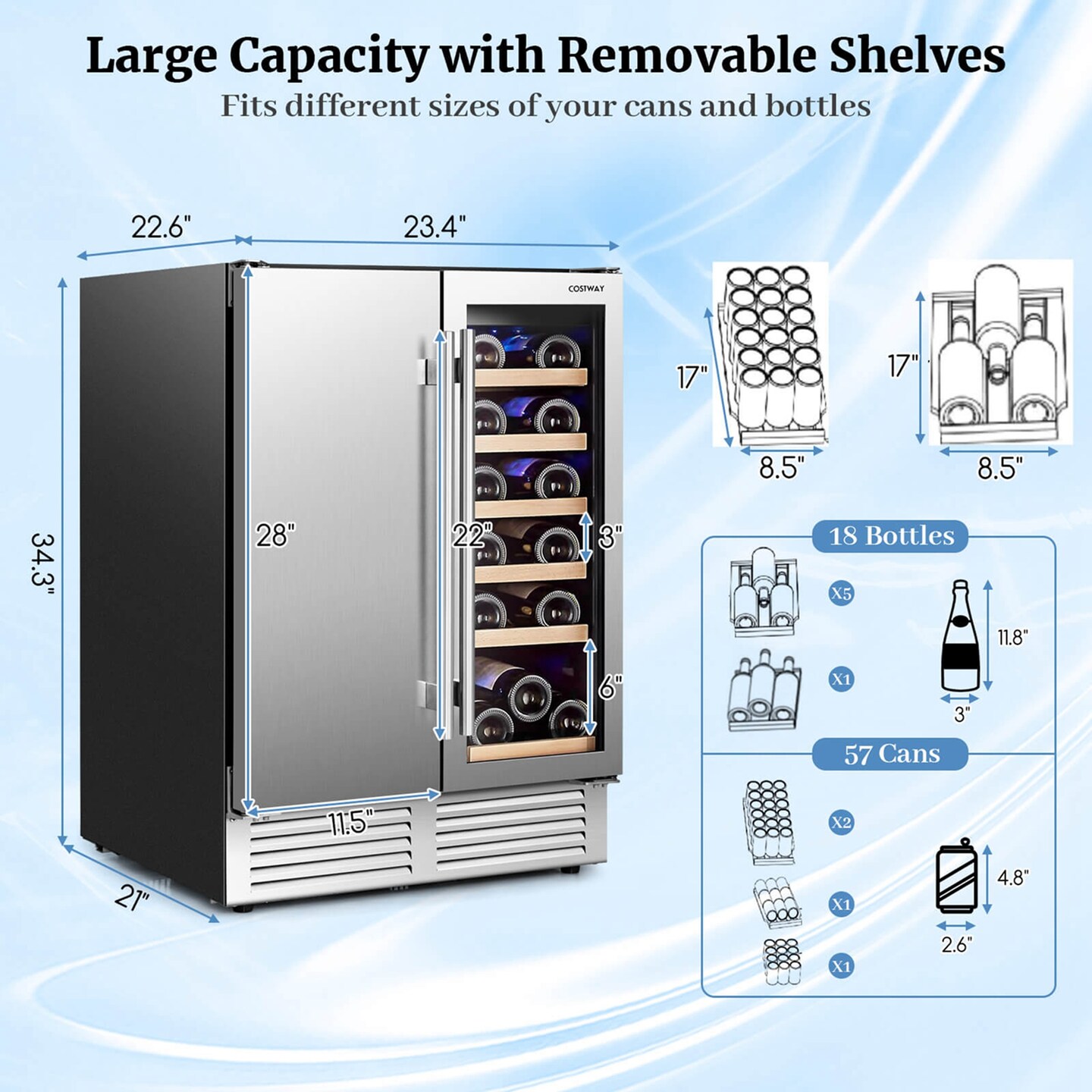 Costway 2-in-1 Beverage and  Cooler Free-standing &#x26; Built-in Dual Zones  Fridge