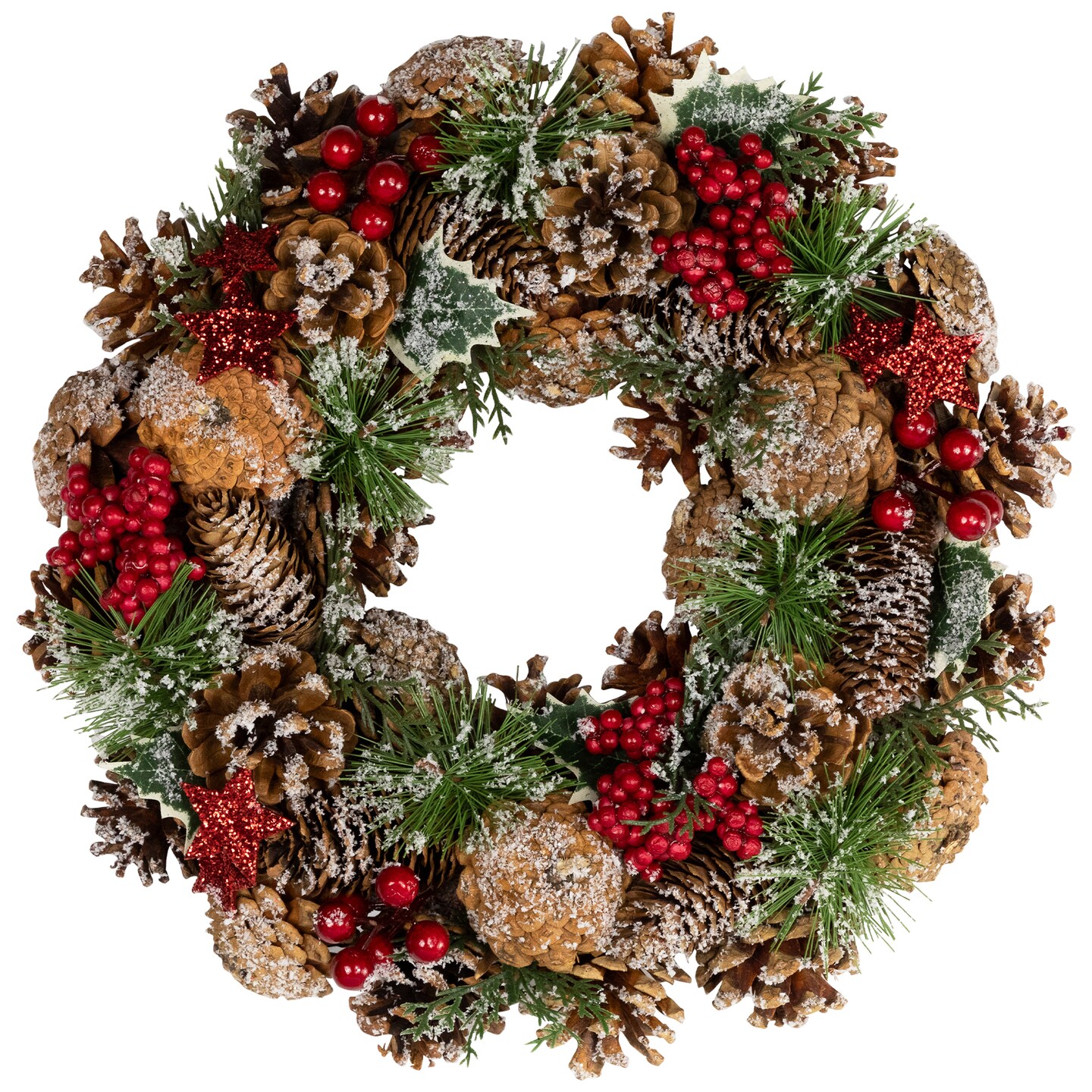 Northlight Flocked Pinecones and Glittered Stars Christmas Wreath - 13.25&#x22; - Unlit