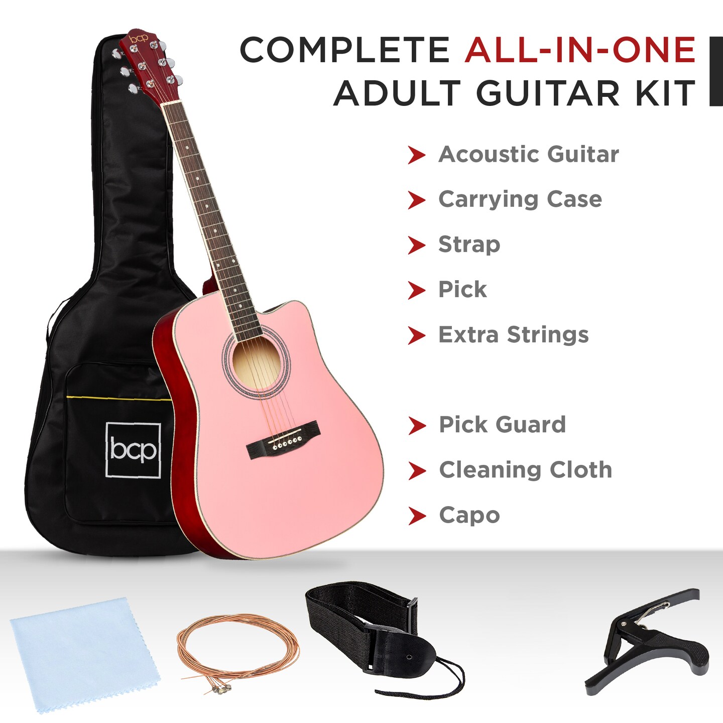 Best Choice Products 41in Full Size Beginner Acoustic Guitar Set with Case, Strap, Capo, Strings