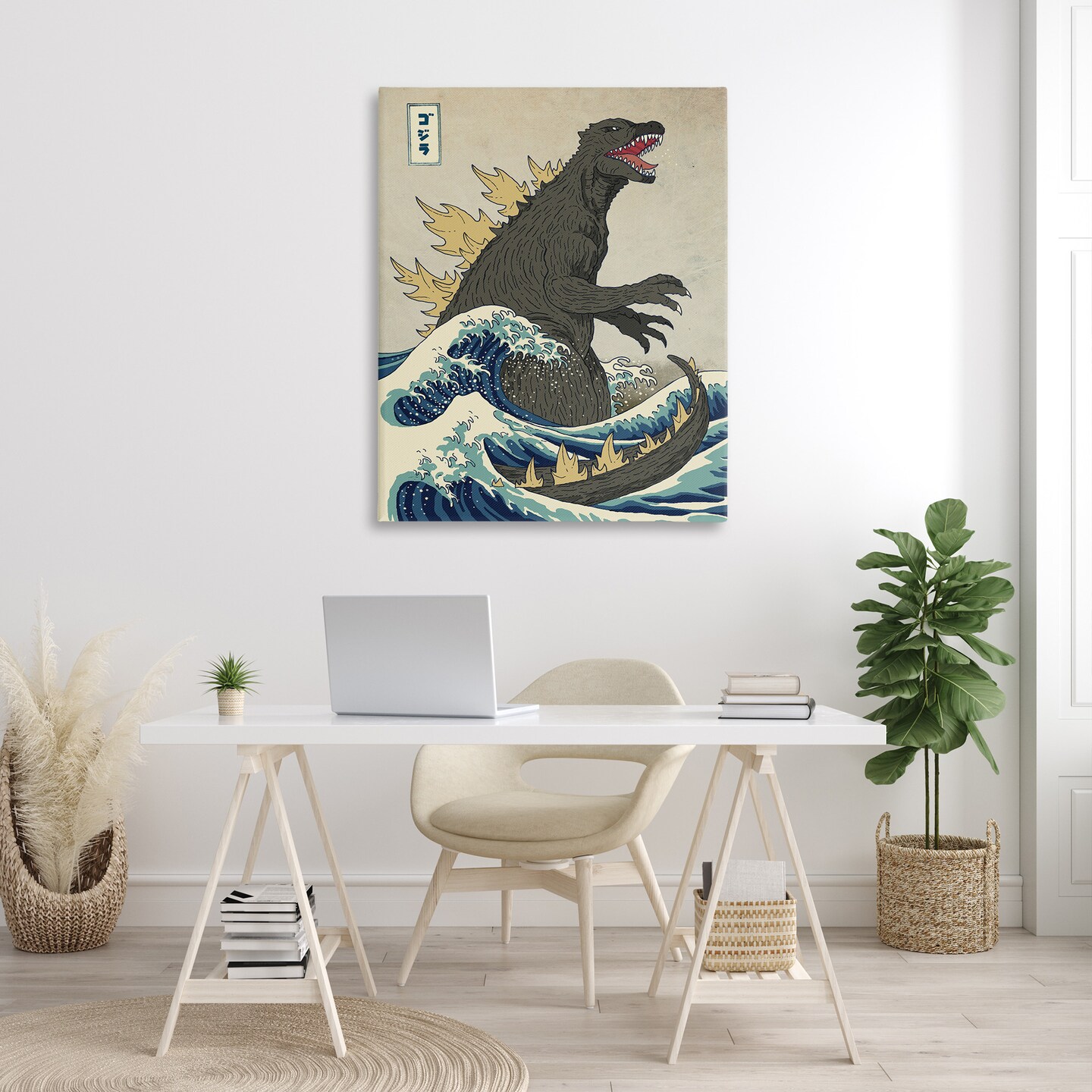 Stupell Industries Nautical Godzilla Eastern Style Illustration Canvas Wall Art