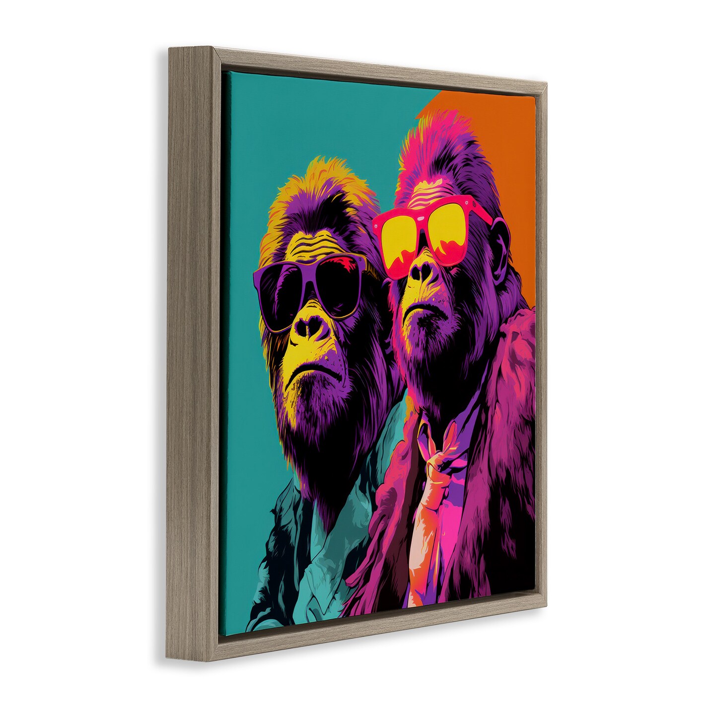 Stupell Industries Pop Style Gorilla Duo Framed Floater Canvas Wall Art