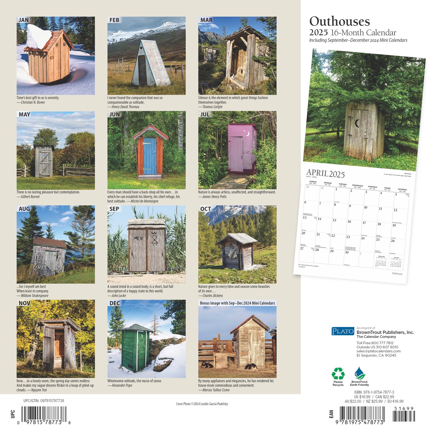 Outhouses | 2025 12 x 24 Inch Monthly Square Wall Calendar | Foil Stamped Cover | Plato | Toilette Latrine Bog Humor