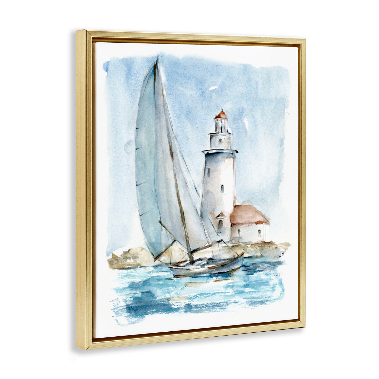Stupell Industries Nautical Sailboat & Lighthouse Framed Floater Canvas Wall Art