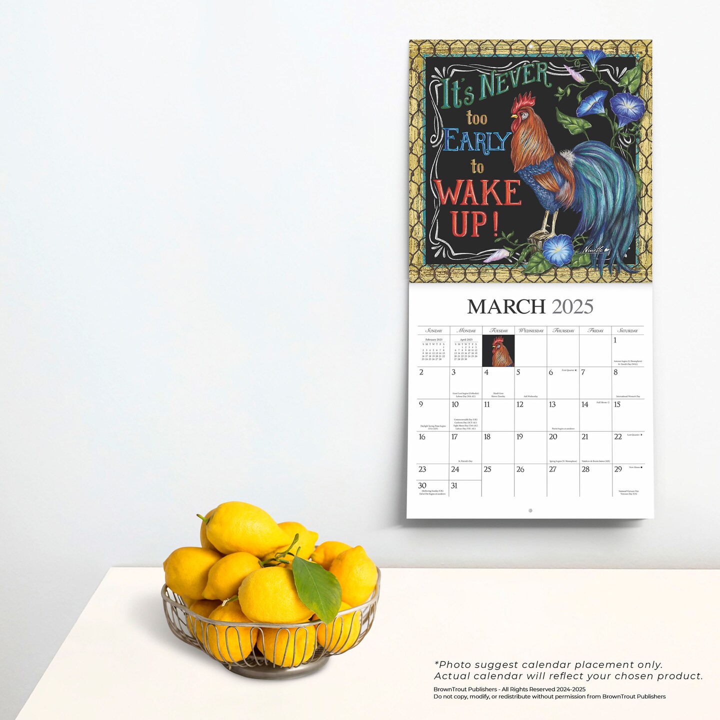 Bless This Nest | 2025 12 x 24 Inch Monthly Square Wall Calendar | Featuring the Artwork of Ninette Parisi | Plastic-Free | Hopper Studios | Chalkboard Style Artwork