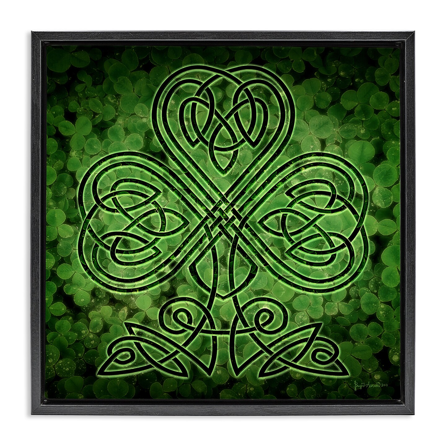 Stupell Industries Green Celtic Shamrock Knot Framed Floater Canvas Wall Art